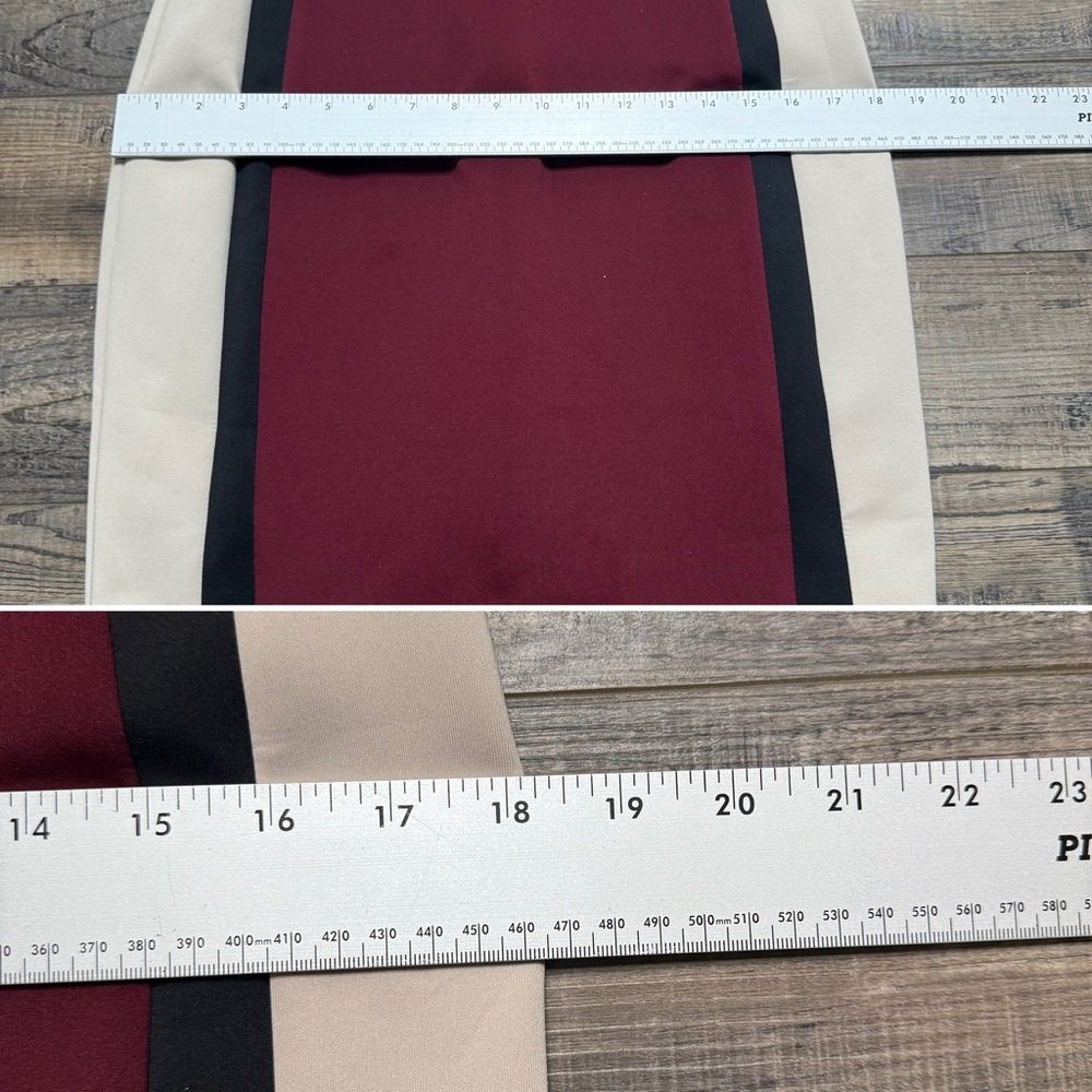 Calvin Klein Tri-Tone Midi Dress - Cream, Black, Burgundy Size 6 - Picture 9 of 12